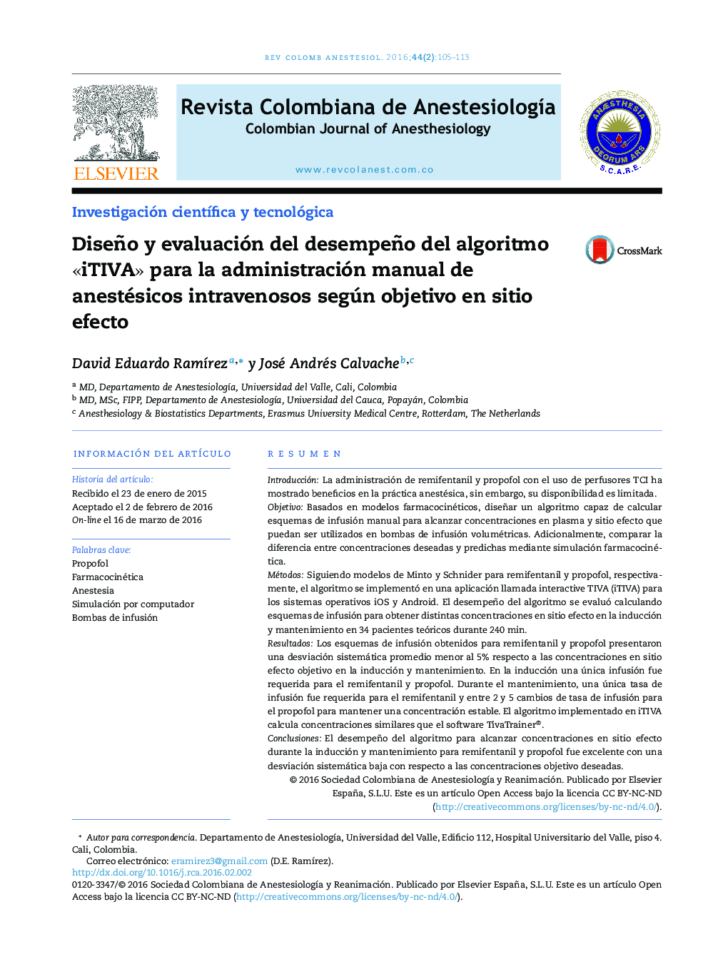 Diseño y evaluación del desempeño del algoritmo «iTIVA» para la administración manual de anestésicos intravenosos según objetivo en sitio efecto