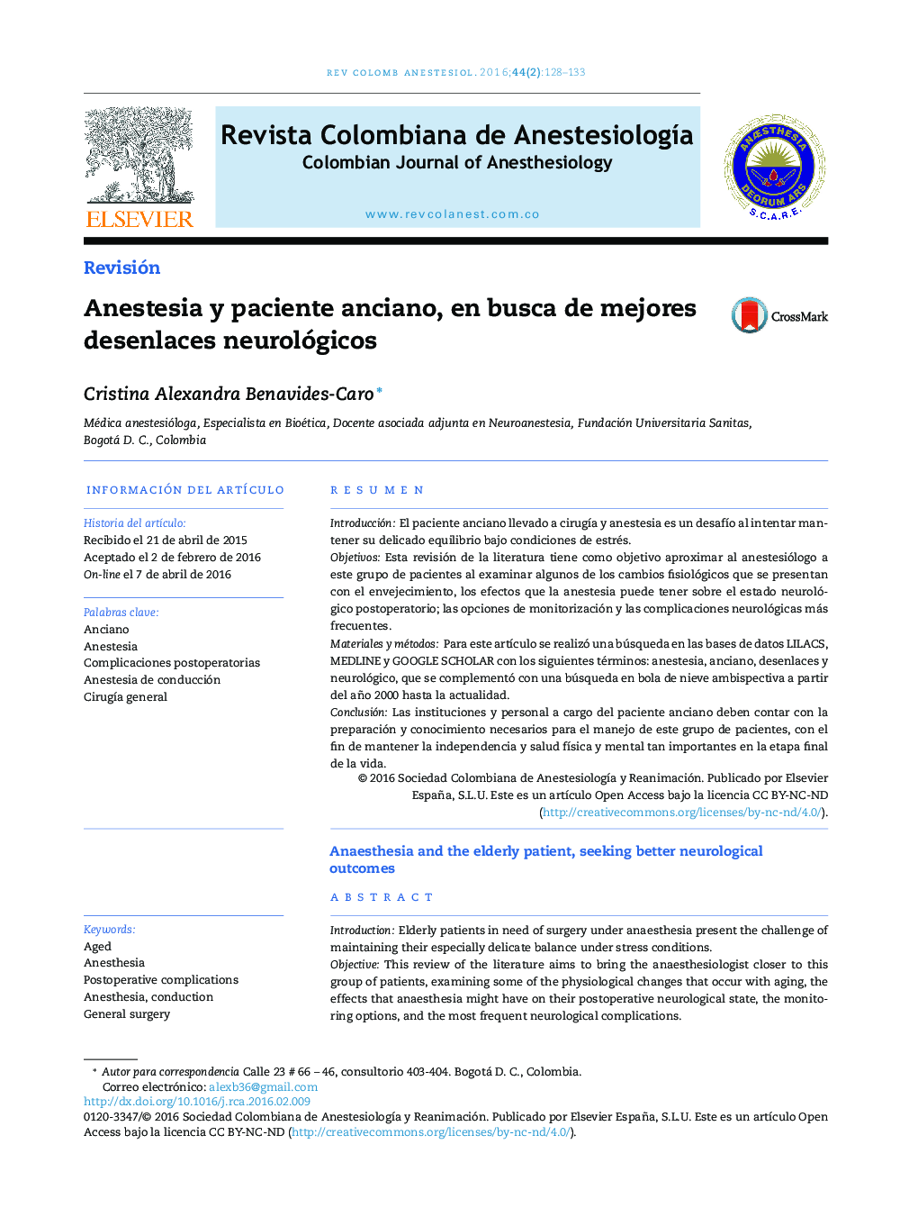 Anestesia y paciente anciano, en busca de mejores desenlaces neurológicos