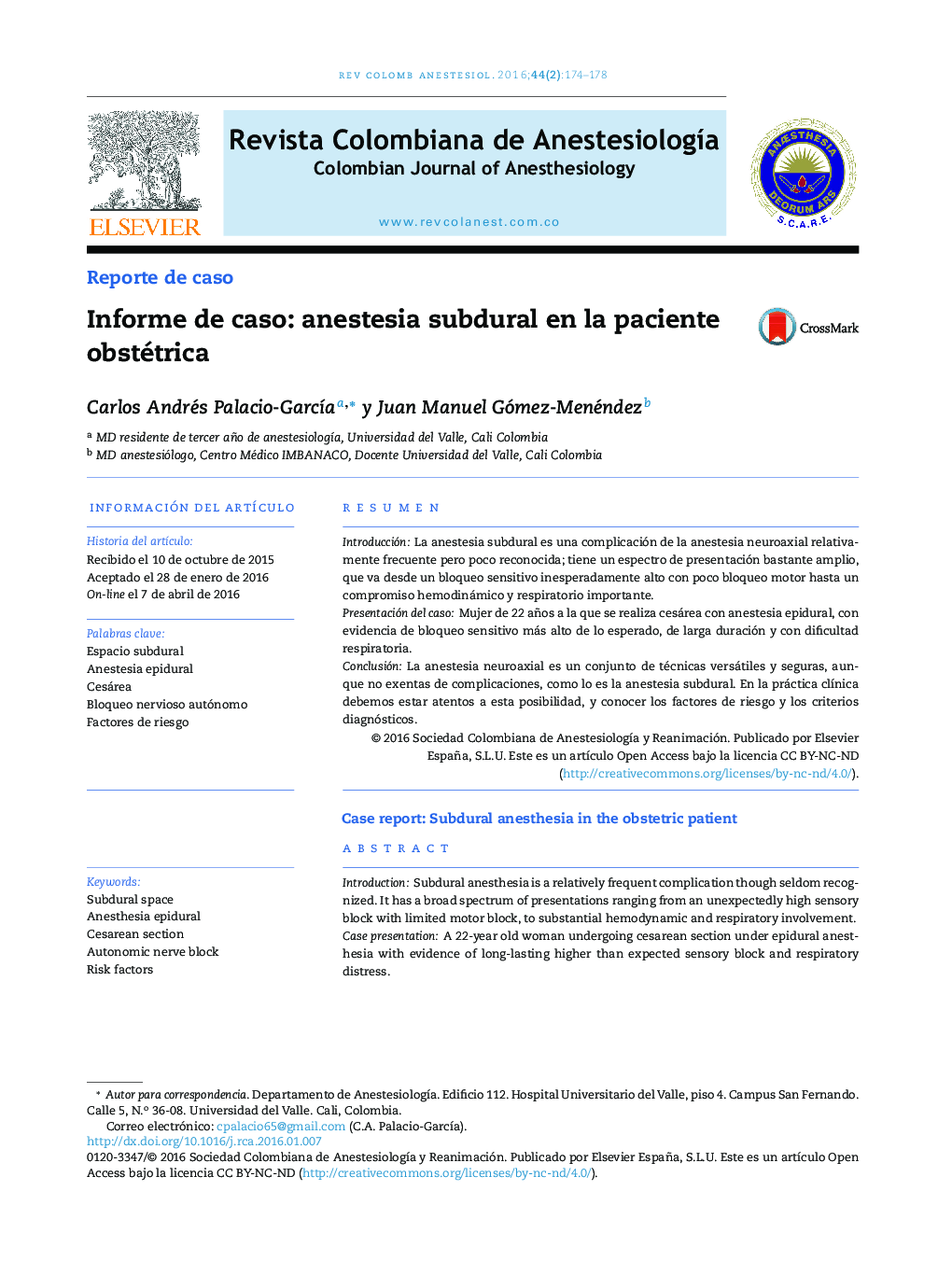 Informe de caso: anestesia subdural en la paciente obstétrica