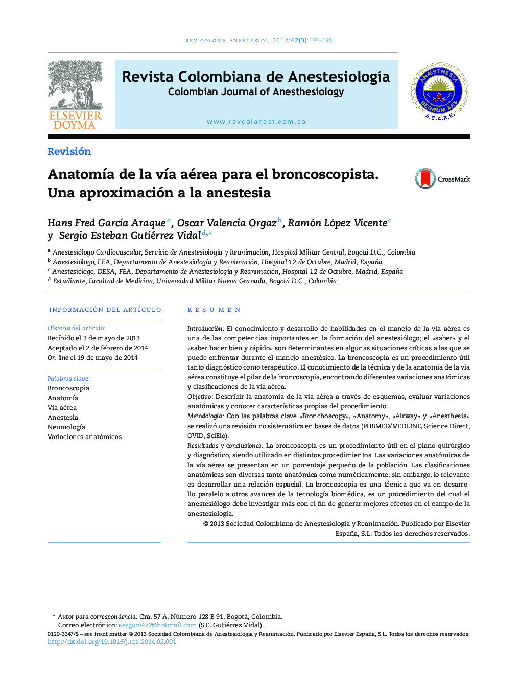 Anatomía de la vía aérea para el broncoscopista. Una aproximación a la anestesia