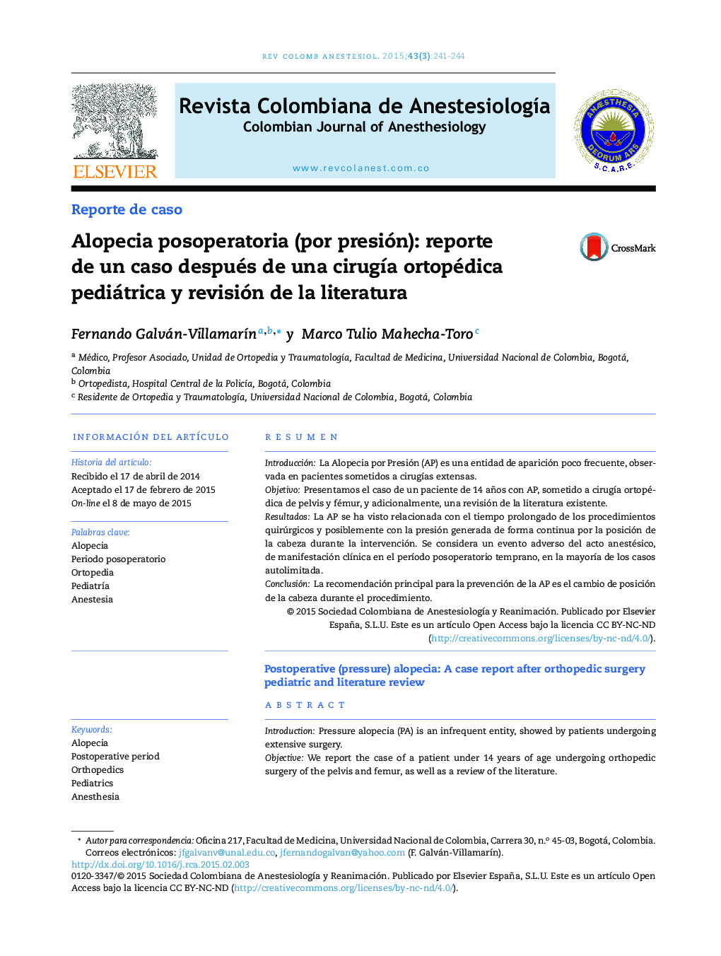 Alopecia posoperatoria (por presión): reporte de un caso después de una cirugía ortopédica pediátrica y revisión de la literatura