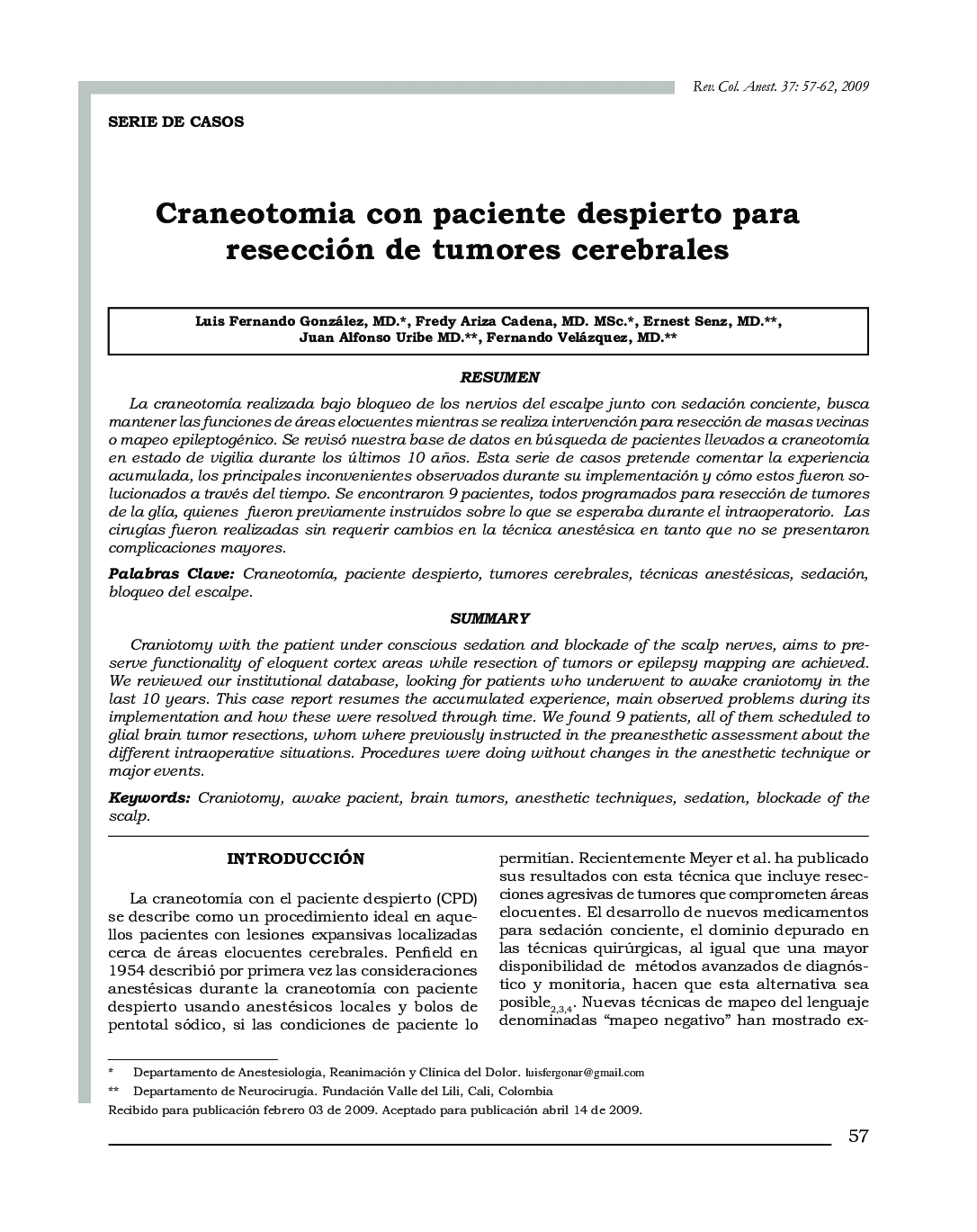 Craneotomia con paciente despierto para resección de tumores cerebrales