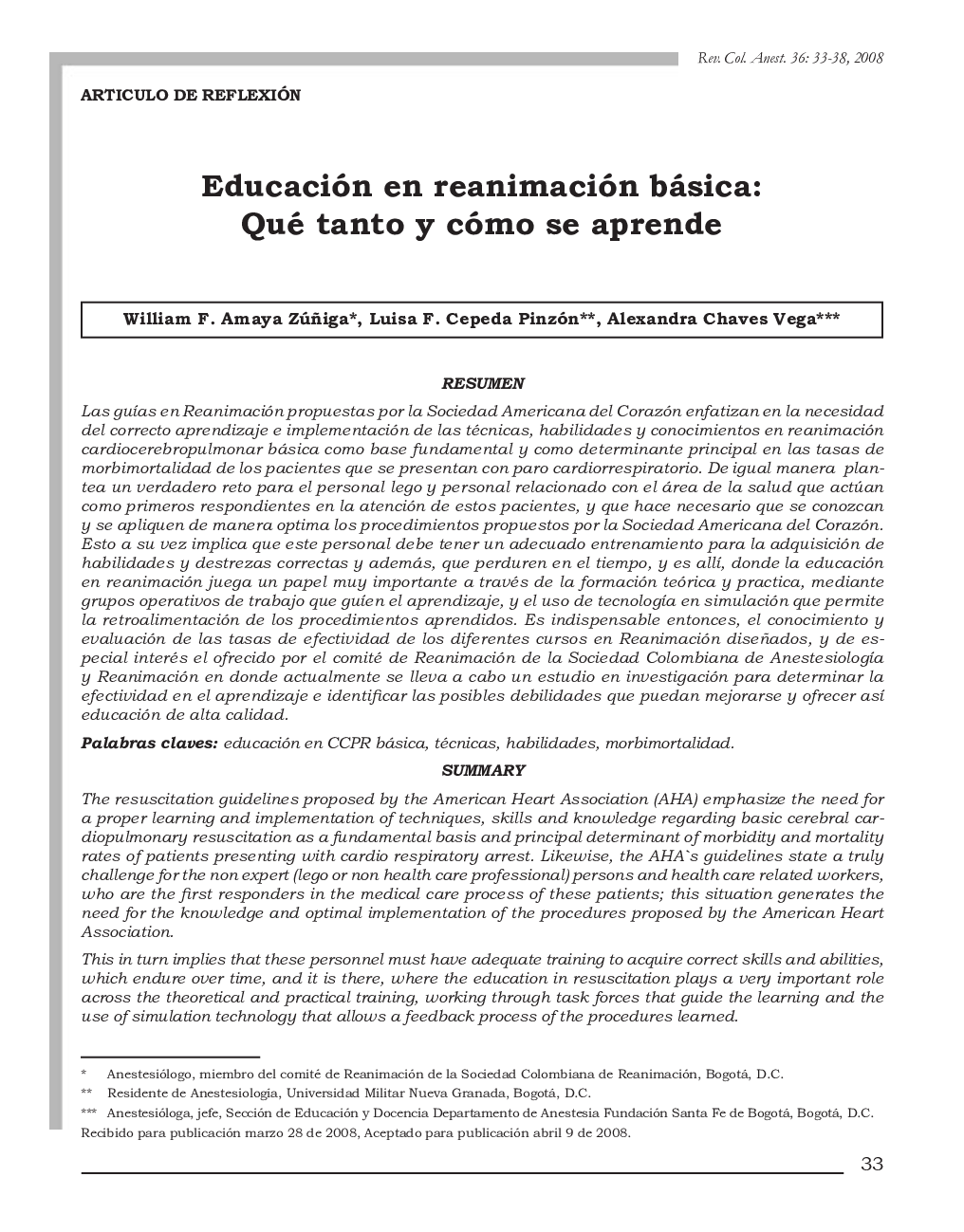 Educación en reanimación básica: Qué tanto y cómo se aprende