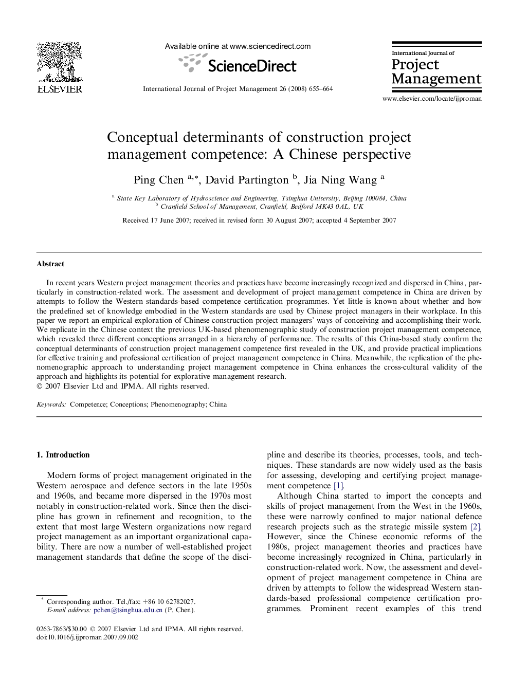 Conceptual determinants of construction project management competence: A Chinese perspective