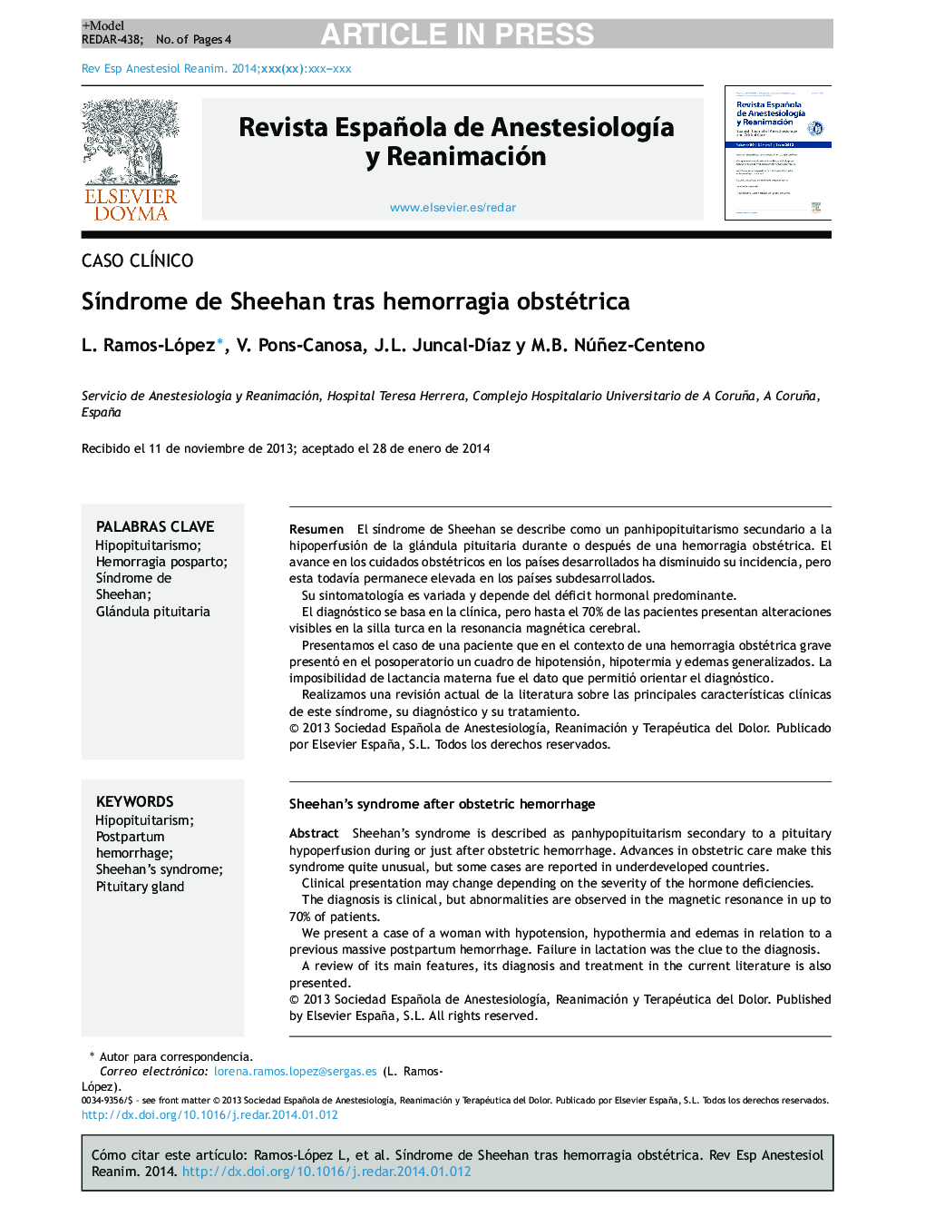 SÃ­ndrome de Sheehan tras hemorragia obstétrica