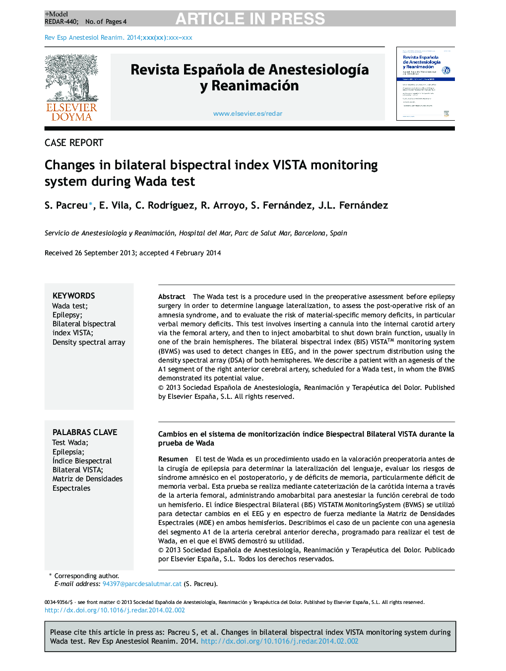 Changes in bilateral bispectral index VISTA monitoring system during Wada test