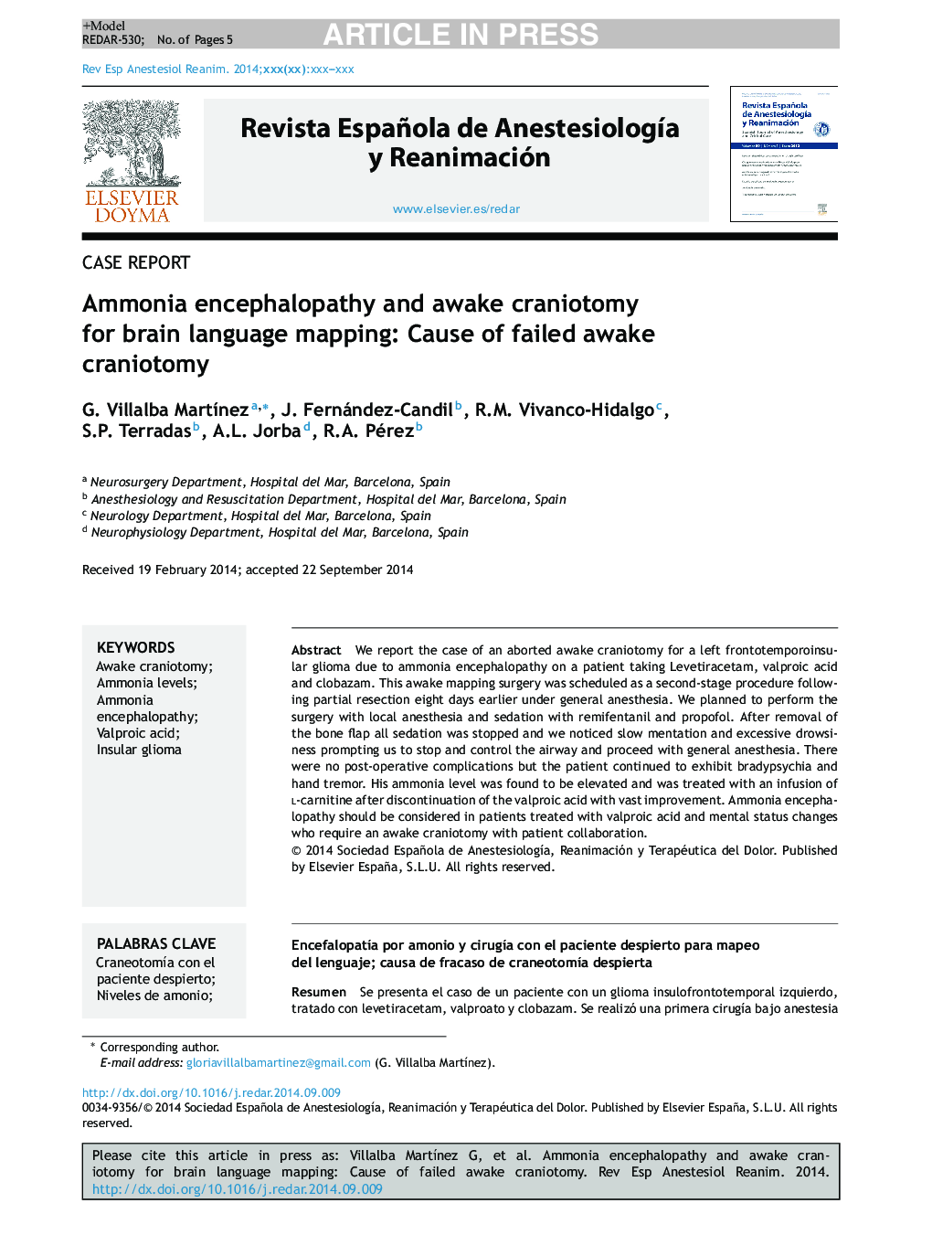 Ammonia encephalopathy and awake craniotomy for brain language mapping: Cause of failed awake craniotomy