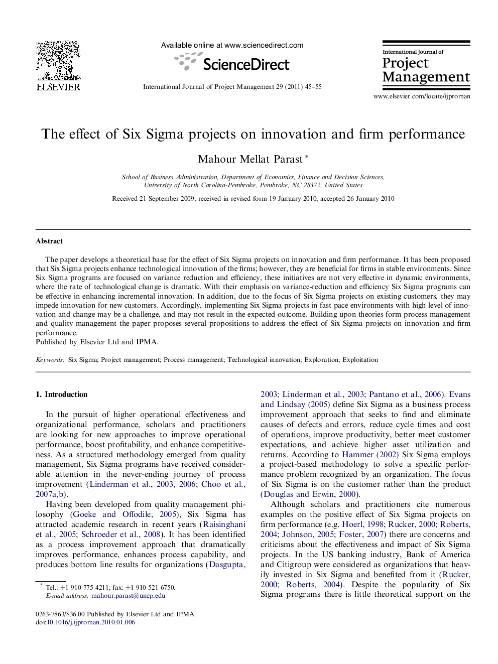 The effect of Six Sigma projects on innovation and firm performance