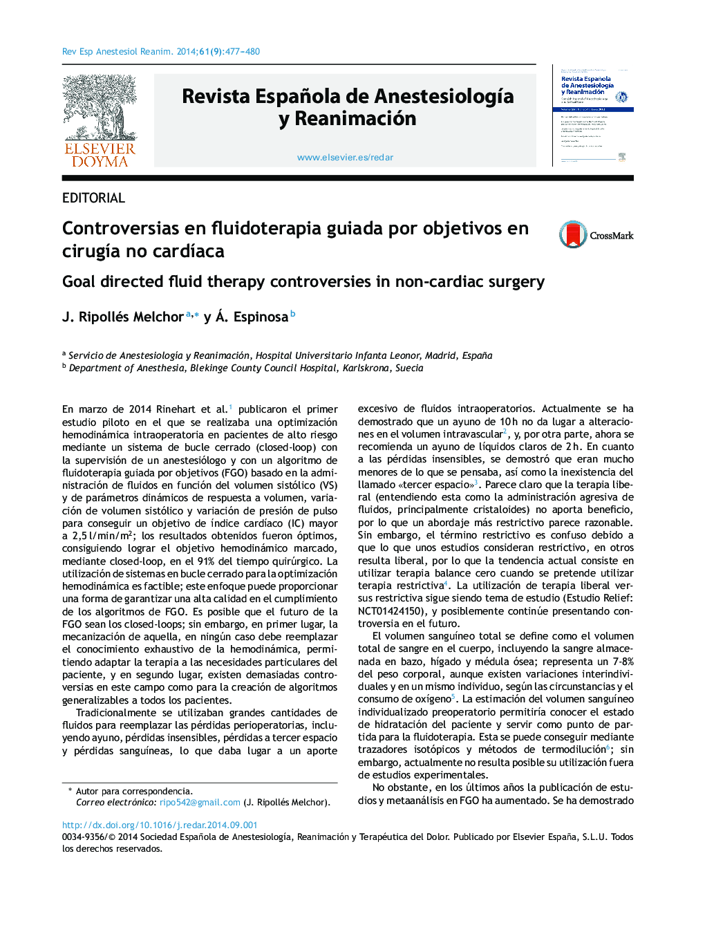 Controversias en fluidoterapia guiada por objetivos en cirugÃ­a no cardÃ­aca