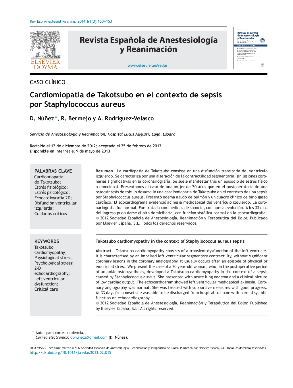 CardiomiopatÃ­a de Takotsubo en el contexto de sepsis por Staphylococcus aureus