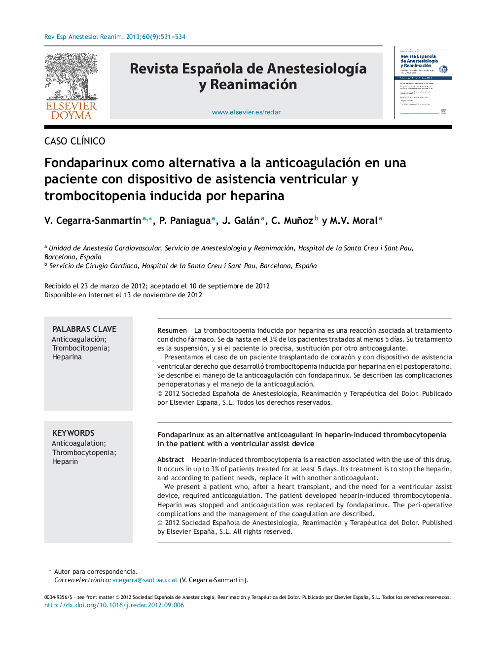 Fondaparinux como alternativa a la anticoagulación en una paciente con dispositivo de asistencia ventricular y trombocitopenia inducida por heparina