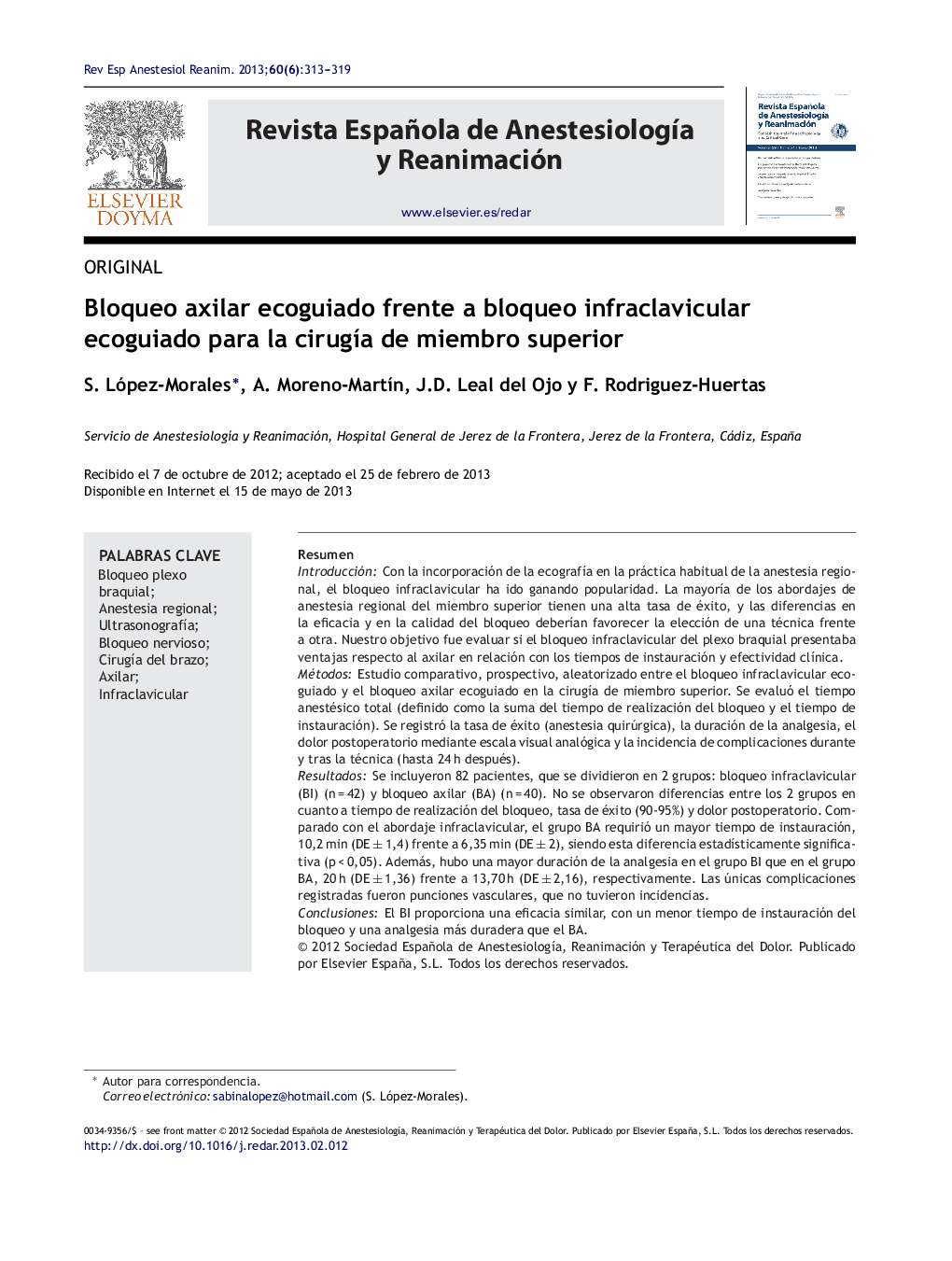 Bloqueo axilar ecoguiado frente a bloqueo infraclavicular ecoguiado para la cirugÃ­a de miembro superior