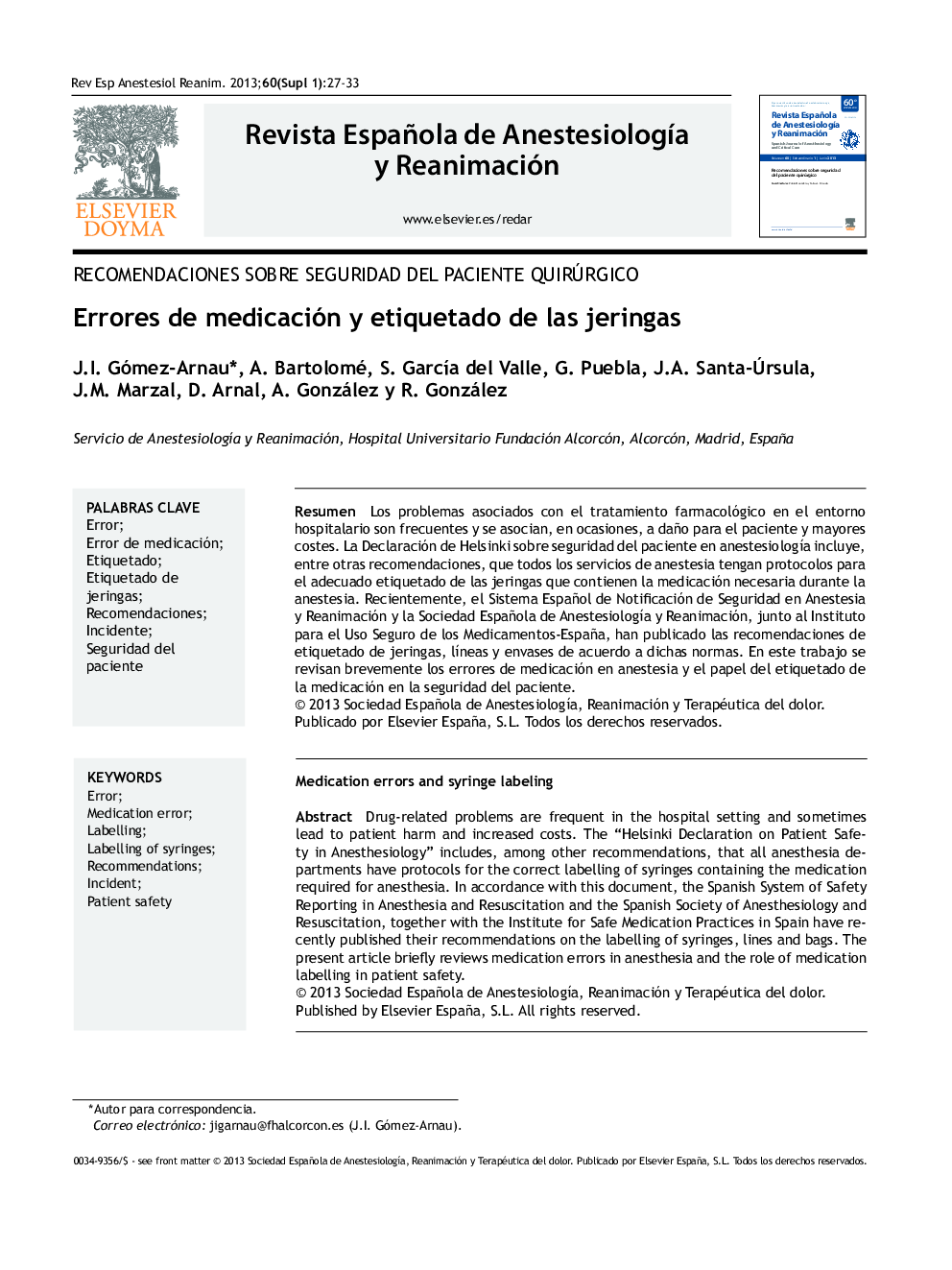 Errores de medicación y etiquetado de las jeringas