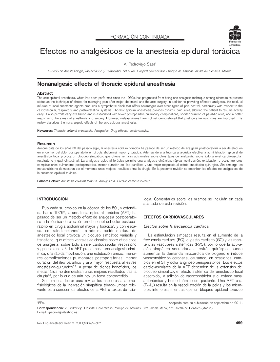 Efectos no analgésicos de la anestesia epidural torácica