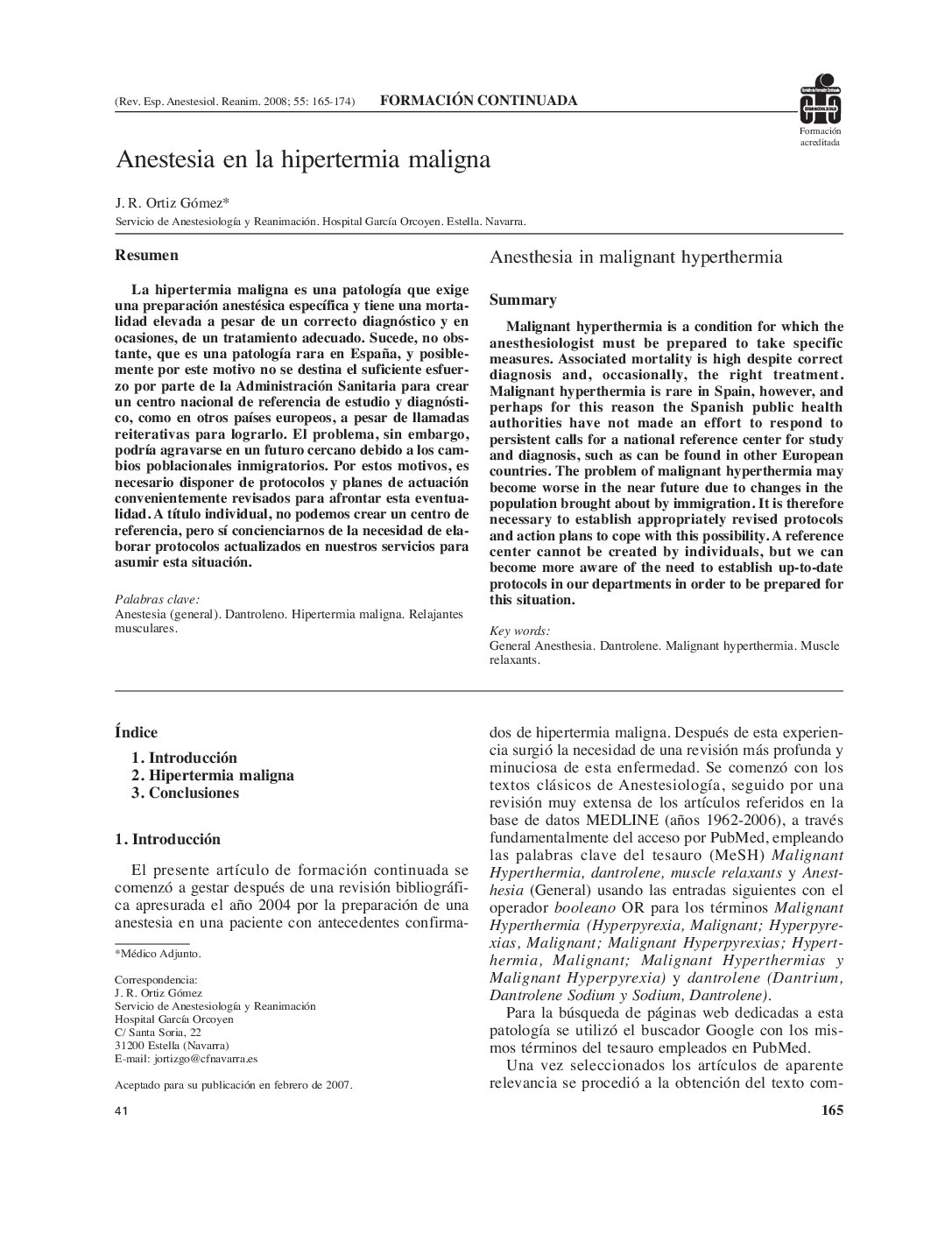 Anestesia en la hipertermia maligna