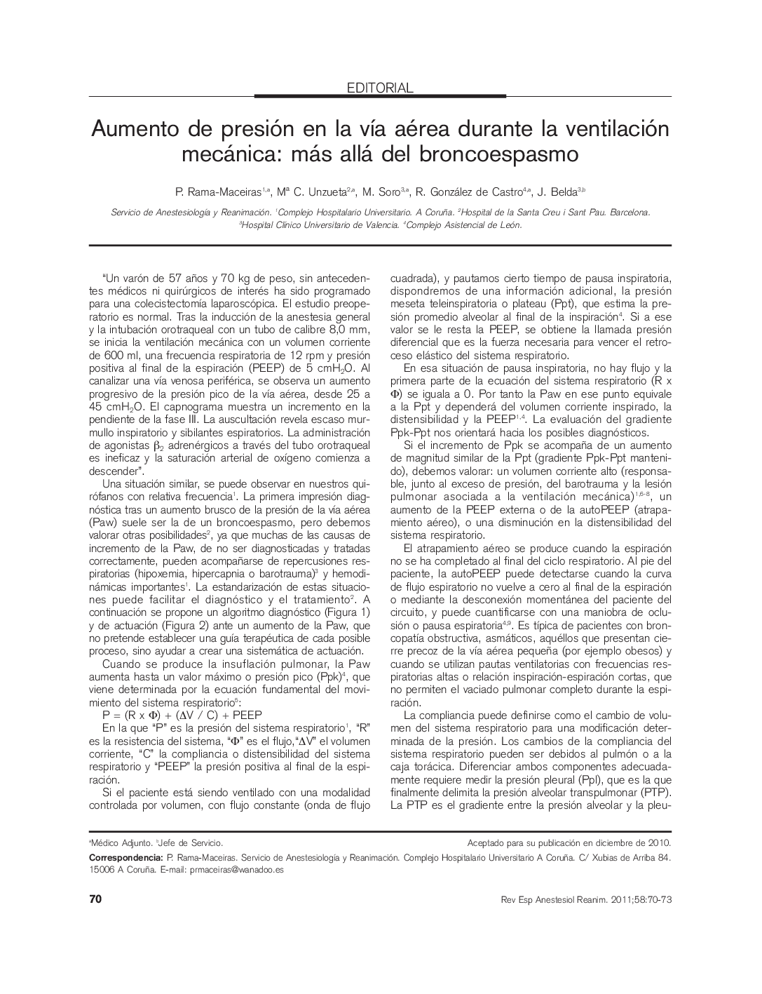 Aumento de presión en la vÃ­a aérea durante la ventilación mecánica: más allá del broncoespasmo