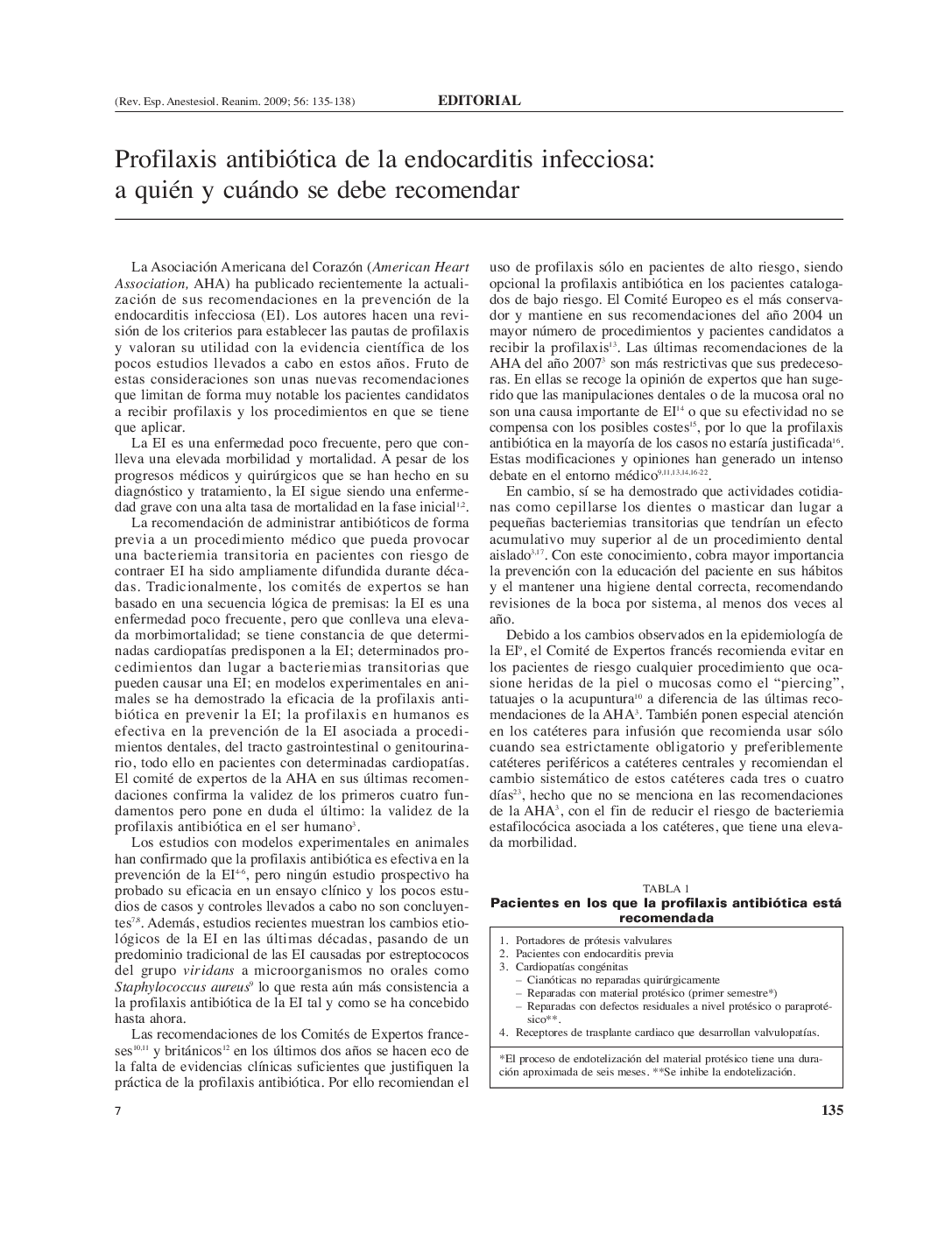 Profilaxis antibiótica de la endocarditis infecciosa: a quién y cuándo se debe recomendar