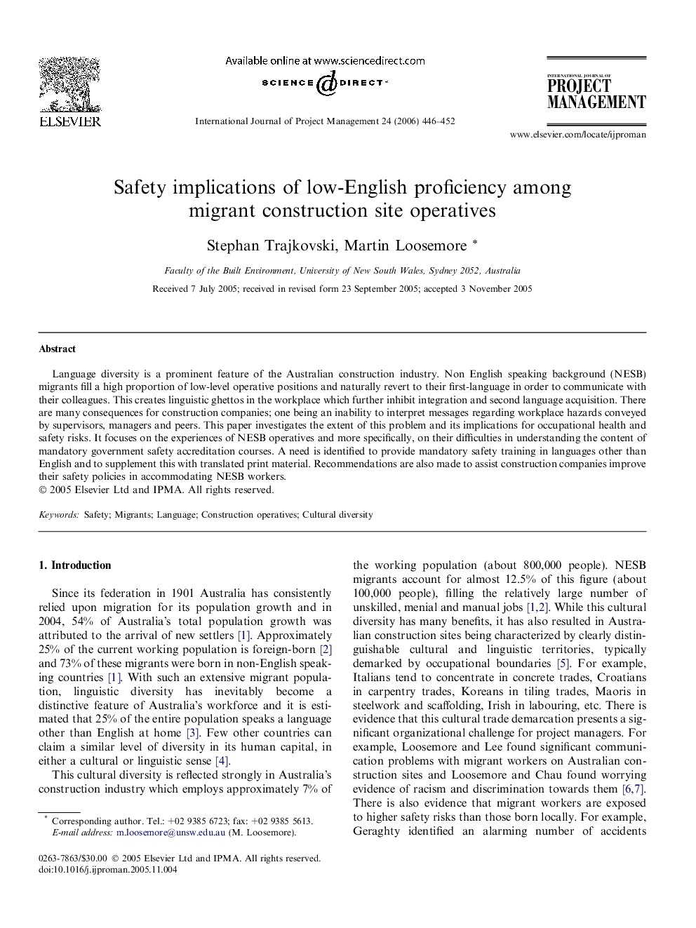 Safety implications of low-English proficiency among migrant construction site operatives