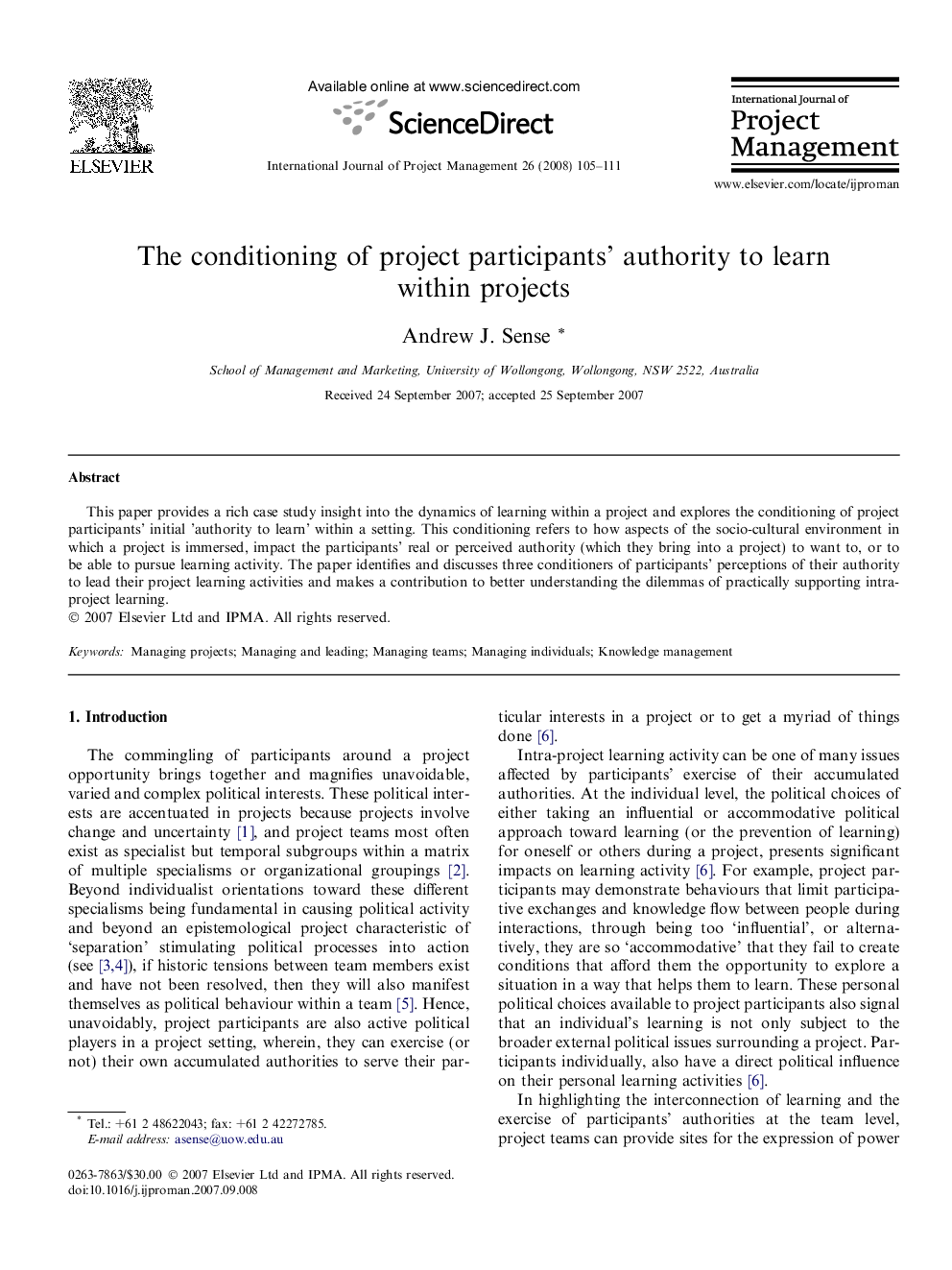 The conditioning of project participants’ authority to learn within projects