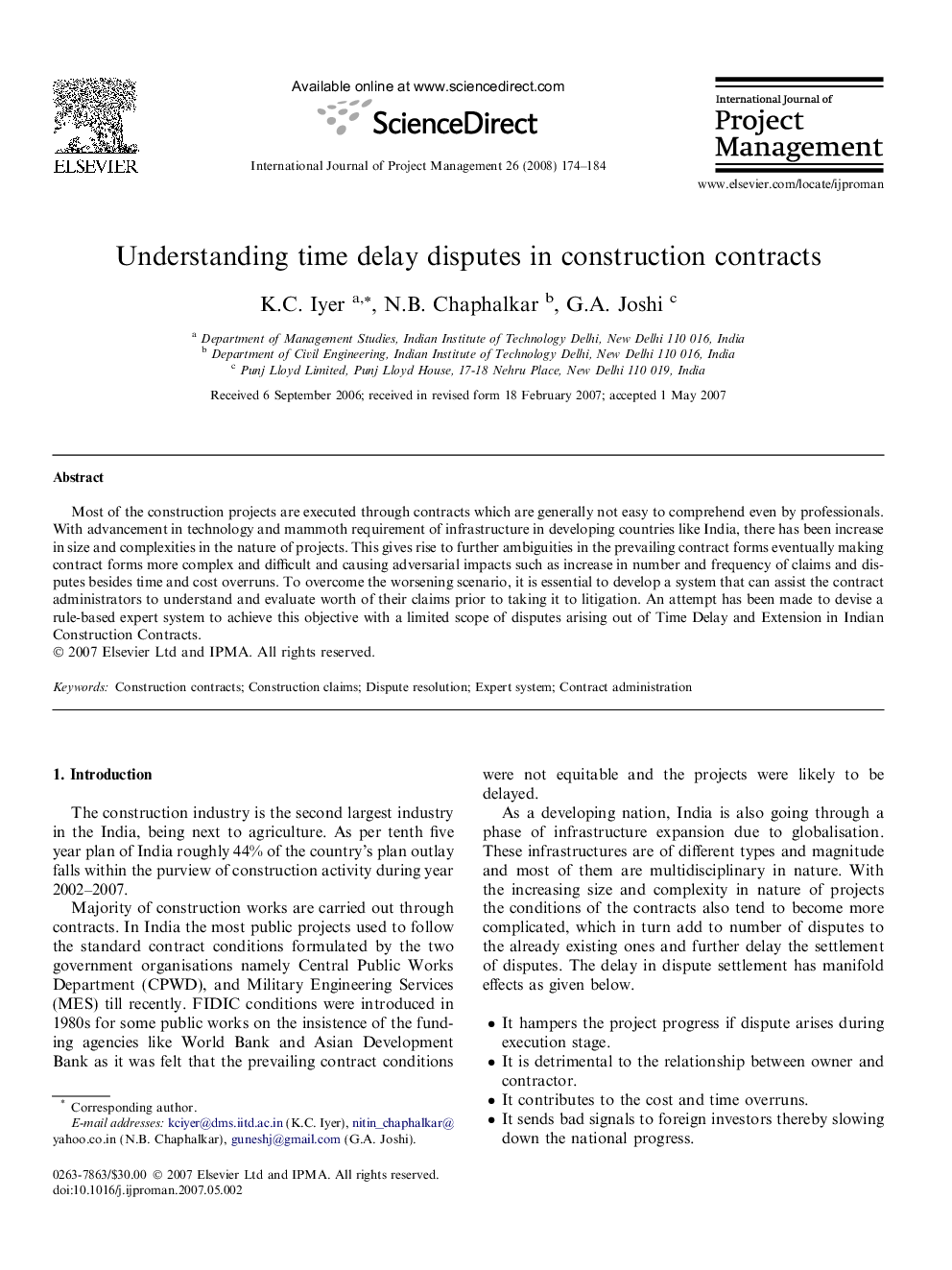 عکس صفحه اول مقاله: Understanding time delay disputes in construction contracts Understanding time delay disputes in construction contracts