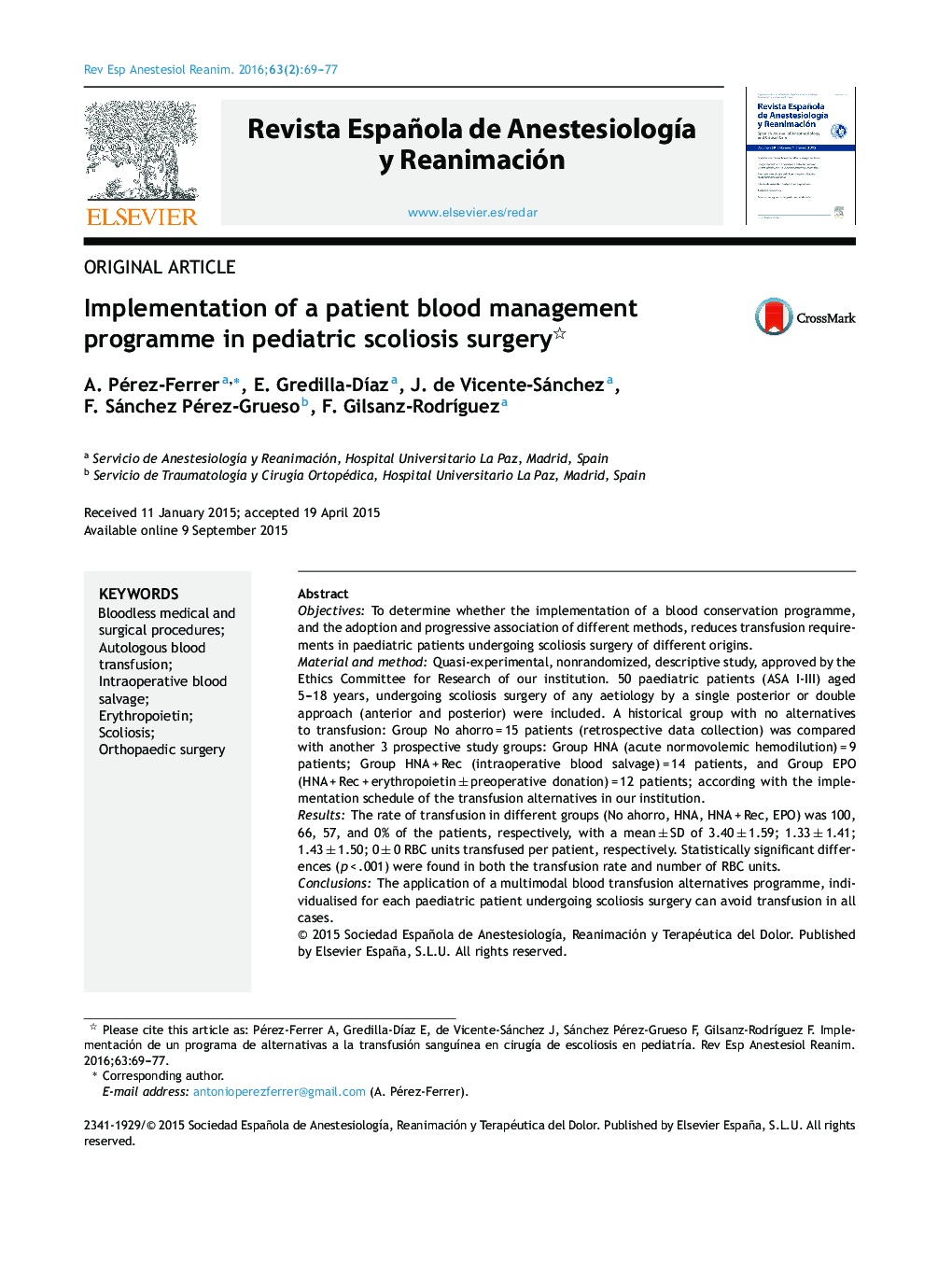 Implementation of a patient blood management programme in pediatric scoliosis surgery