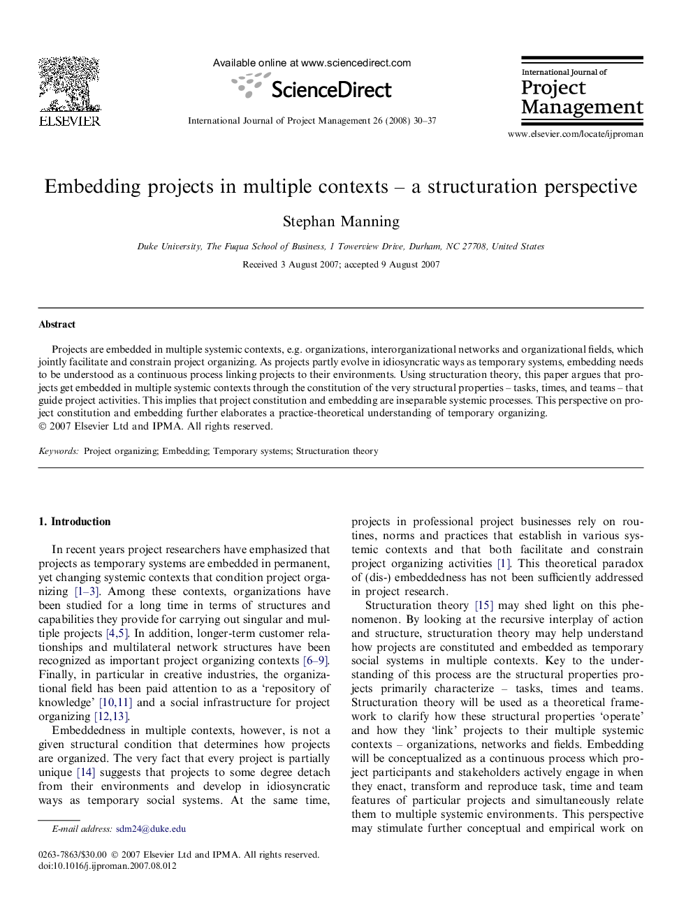 Embedding projects in multiple contexts – a structuration perspective