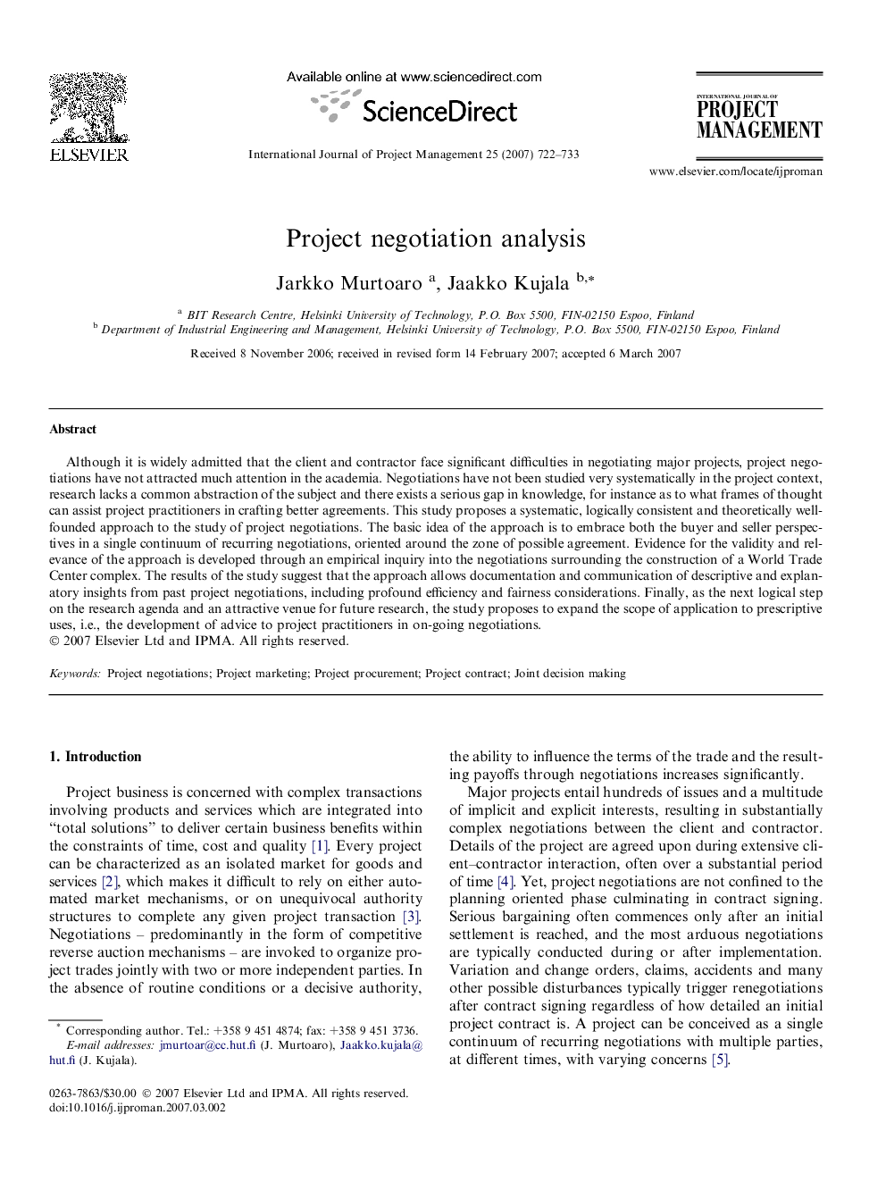 Project negotiation analysis