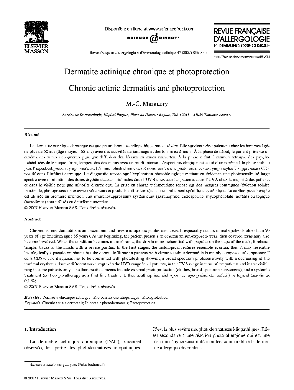 Dermatite actinique chronique et photoprotection
