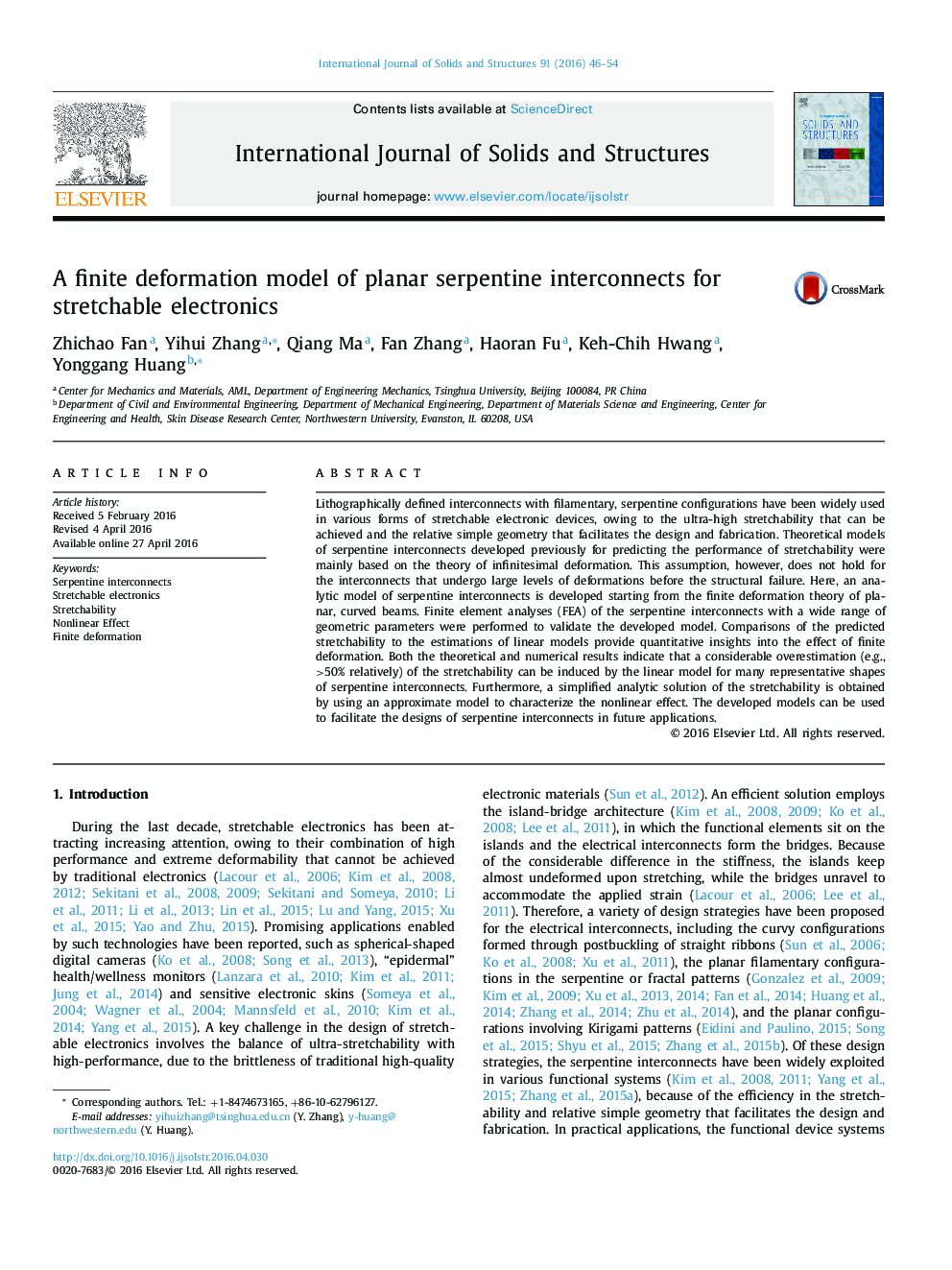 A finite deformation model of planar serpentine interconnects for stretchable electronics