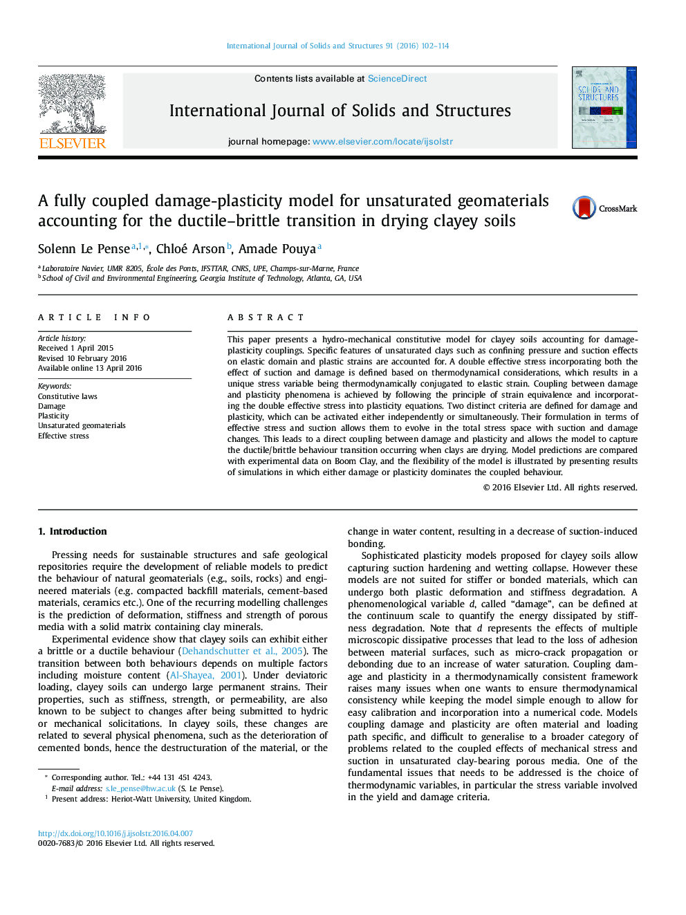 A fully coupled damage-plasticity model for unsaturated geomaterials accounting for the ductile–brittle transition in drying clayey soils