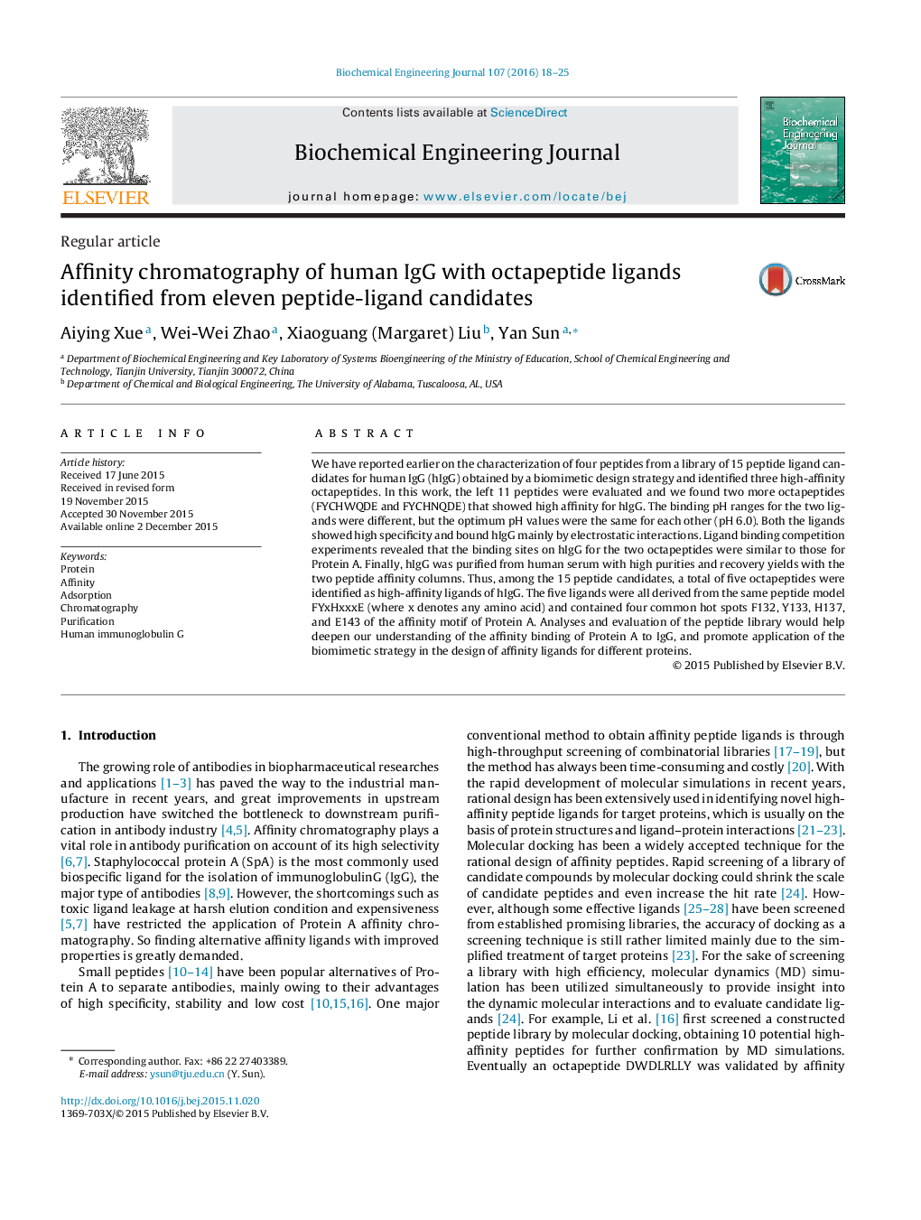 Affinity chromatography of human IgG with octapeptide ligands identified from eleven peptide-ligand candidates