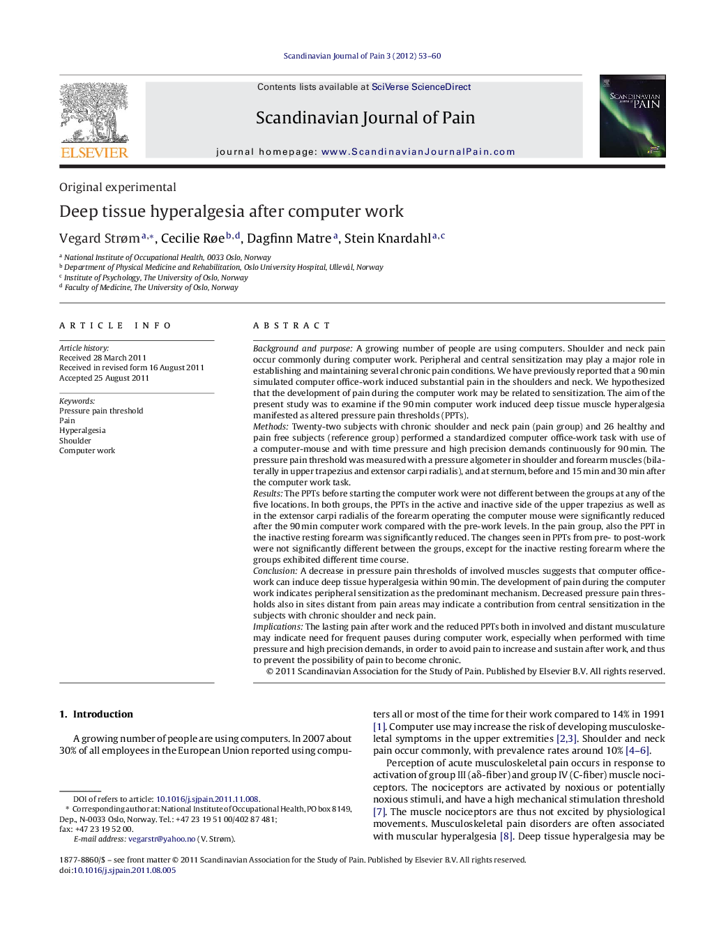 Deep tissue hyperalgesia after computer work