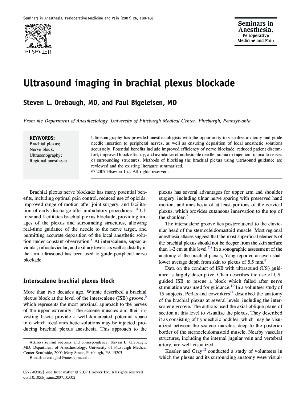 Ultrasound imaging in brachial plexus blockade