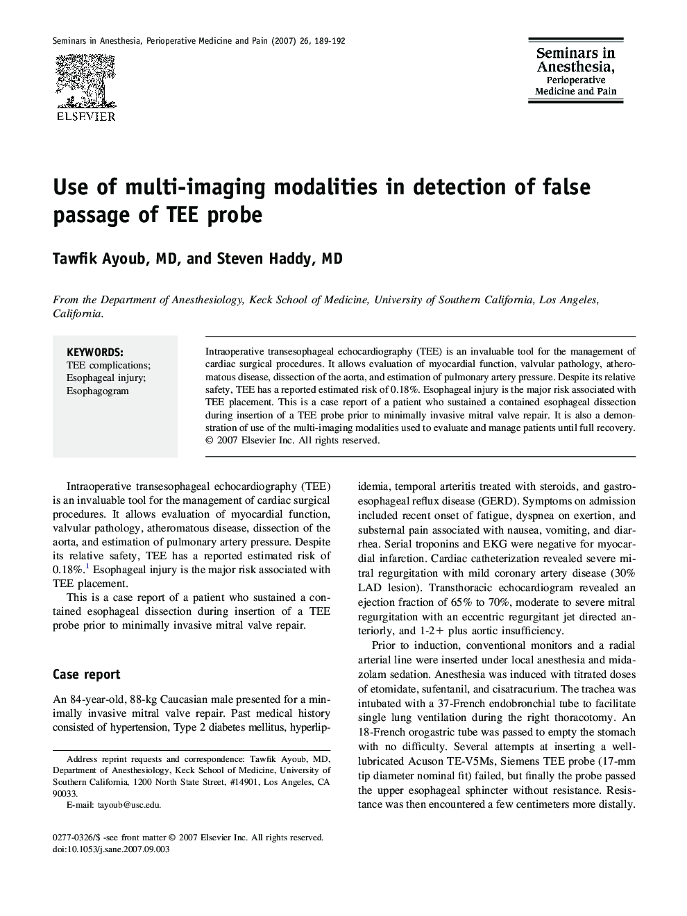 Use of multi-imaging modalities in detection of false passage of TEE probe