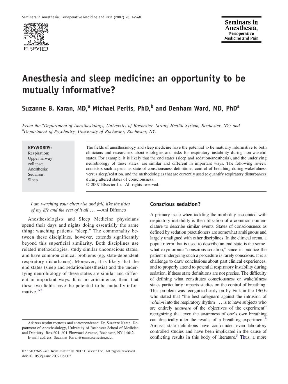 Anesthesia and sleep medicine: an opportunity to be mutually informative?