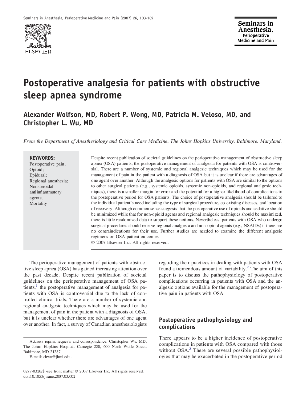 Postoperative analgesia for patients with obstructive sleep apnea syndrome