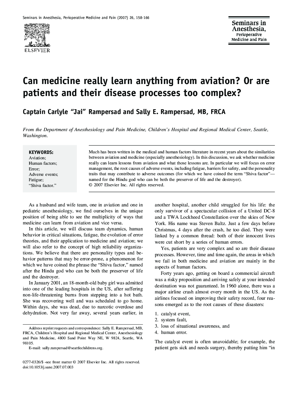 Can medicine really learn anything from aviation? Or are patients and their disease processes too complex?