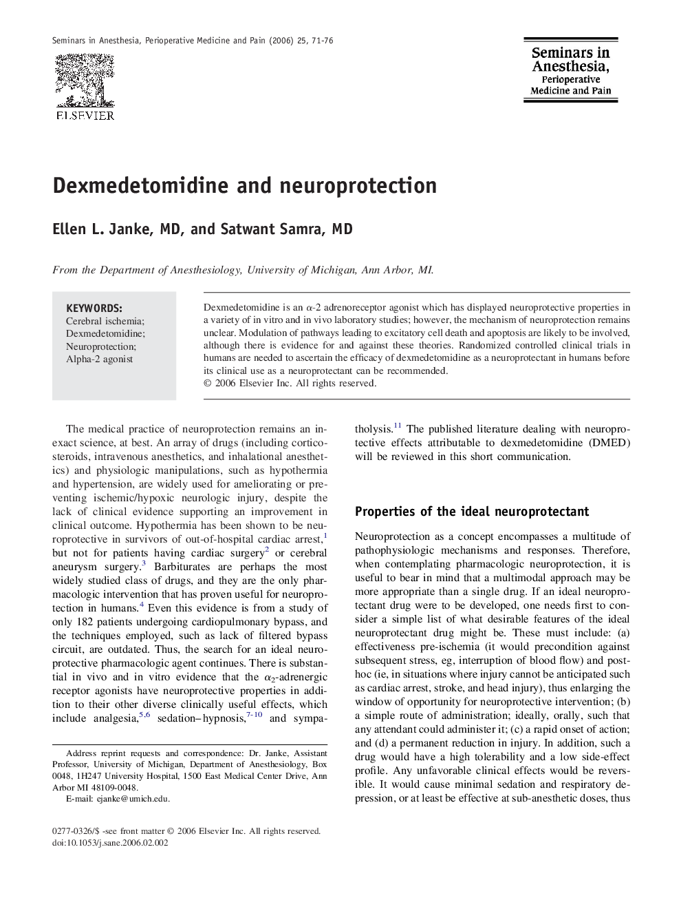 Dexmedetomidine and neuroprotection