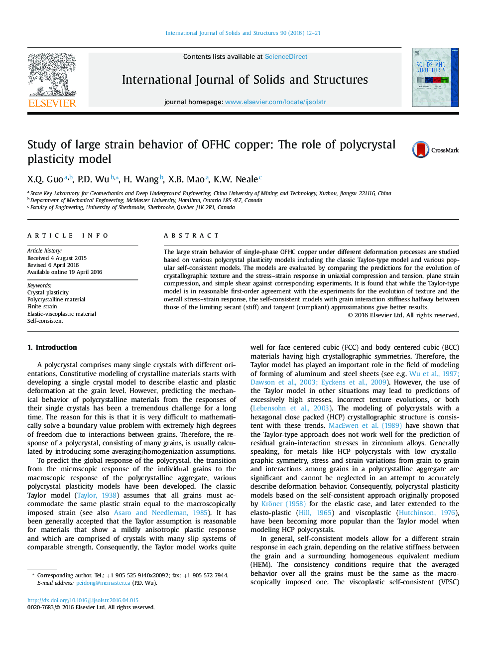 Study of large strain behavior of OFHC copper: The role of polycrystal plasticity model