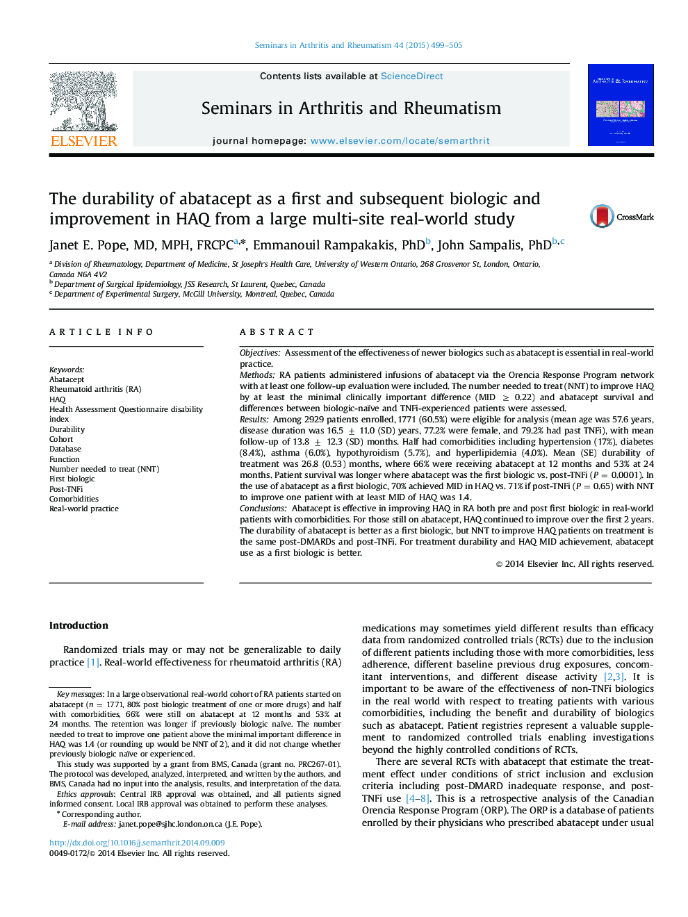 The durability of abatacept as a first and subsequent biologic and improvement in HAQ from a large multi-site real-world study 