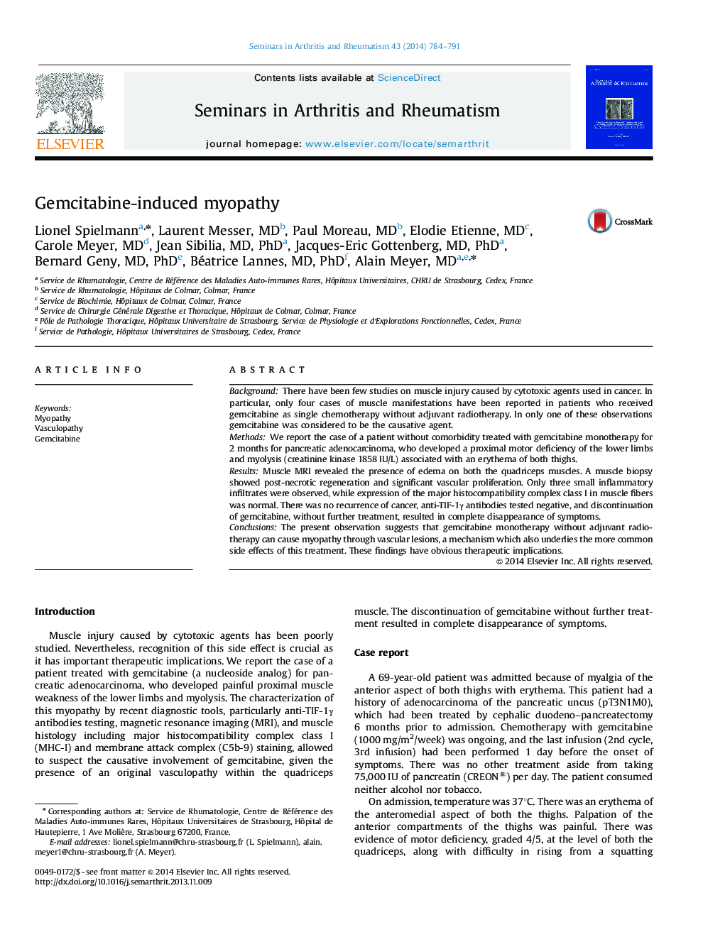 Gemcitabine-induced myopathy