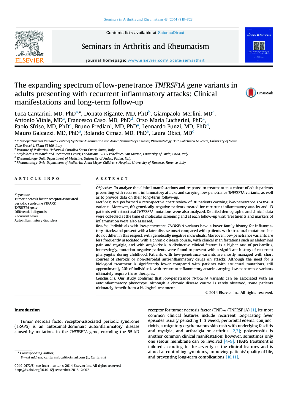 The expanding spectrum of low-penetrance TNFRSF1A gene variants in adults presenting with recurrent inflammatory attacks: Clinical manifestations and long-term follow-up