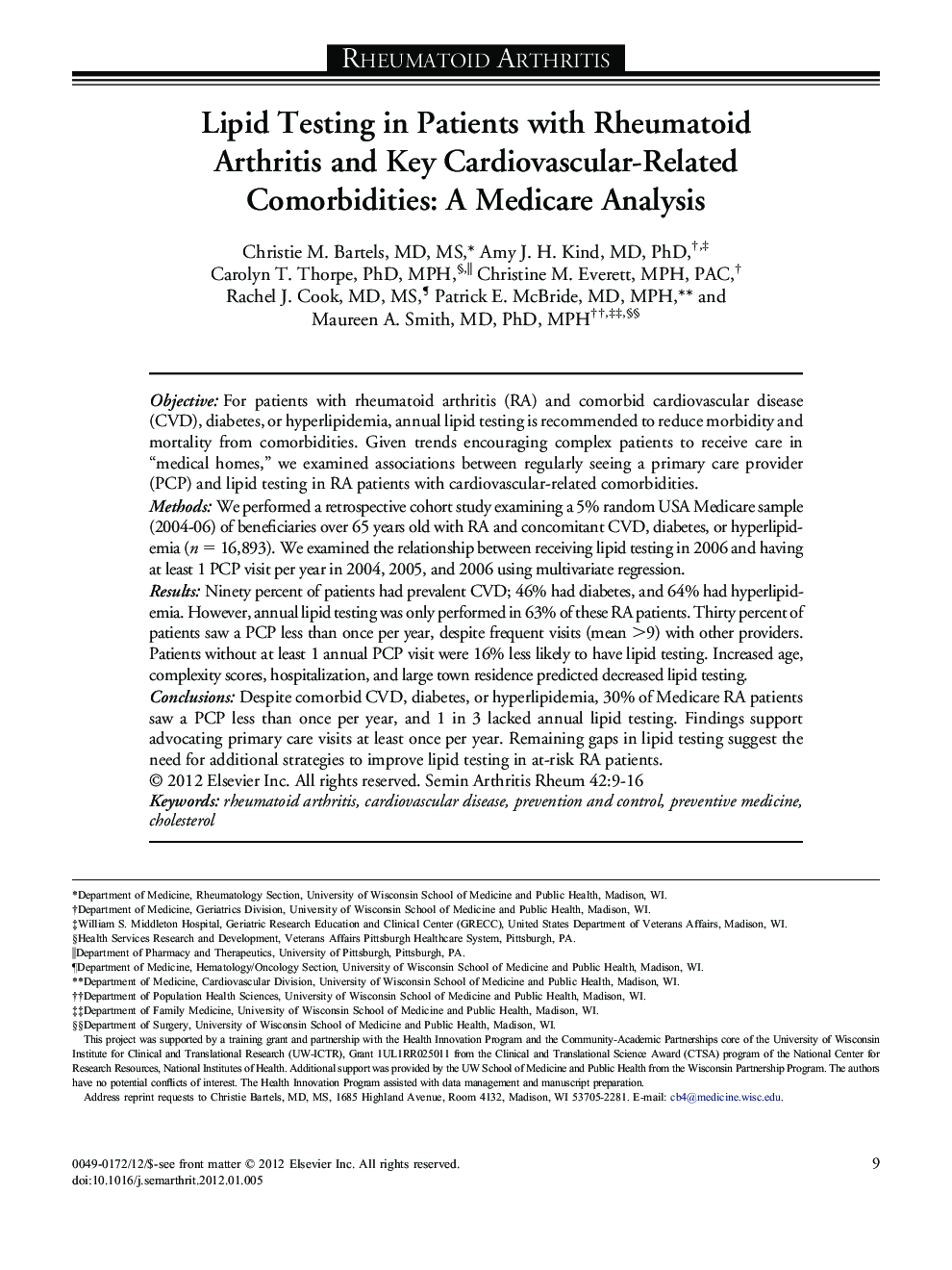 Lipid Testing in Patients with Rheumatoid Arthritis and Key Cardiovascular-Related Comorbidities: A Medicare Analysis 