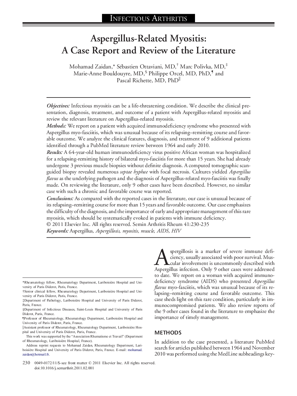 Aspergillus-Related Myositis: A Case Report and Review of the Literature 