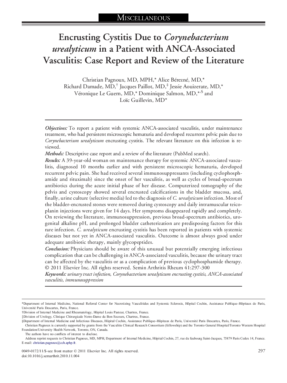 Encrusting Cystitis Due to Corynebacterium urealyticum in a Patient with ANCA-Associated Vasculitis: Case Report and Review of the Literature 