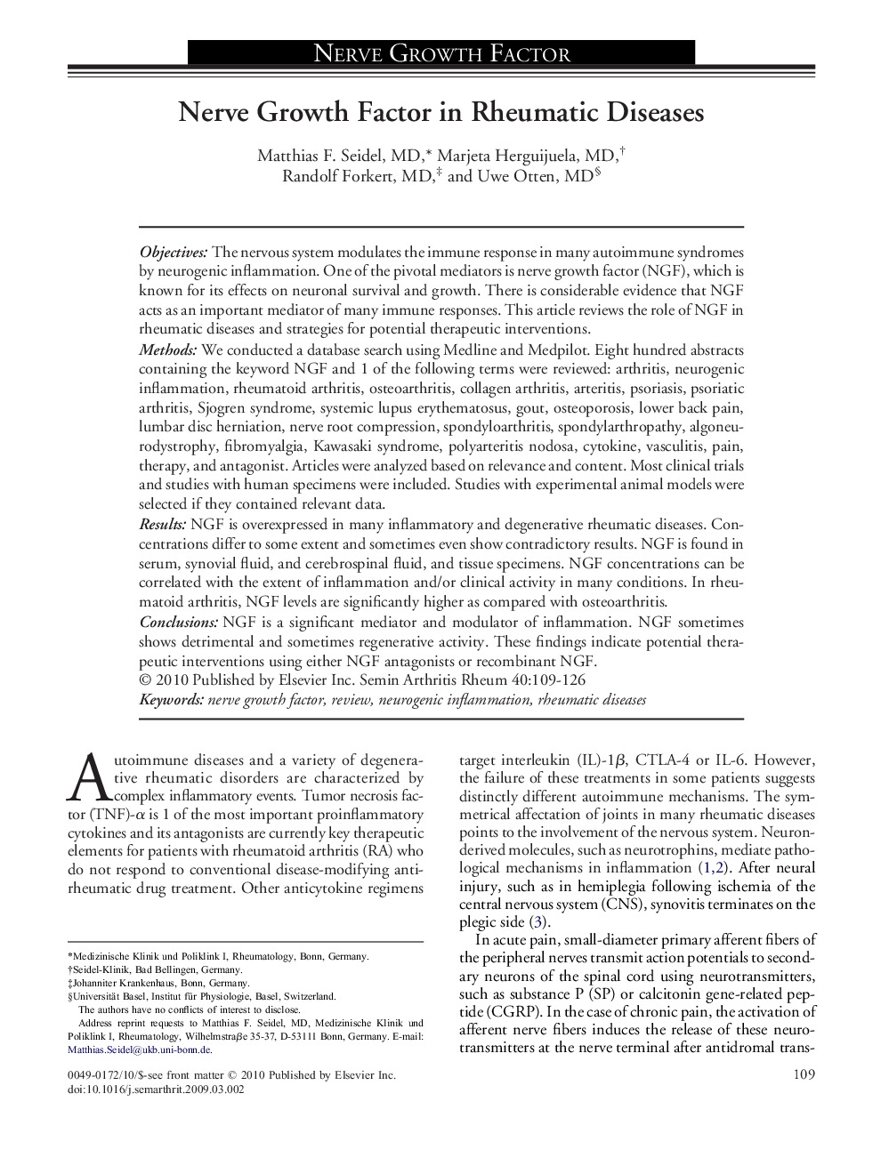 Nerve Growth Factor in Rheumatic Diseases 