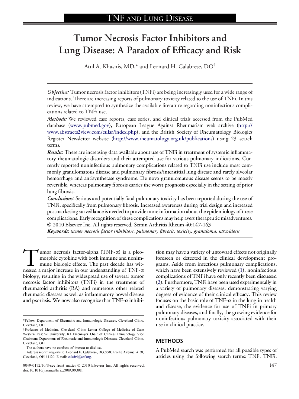 Tumor Necrosis Factor Inhibitors and Lung Disease: A Paradox of Efficacy and Risk 