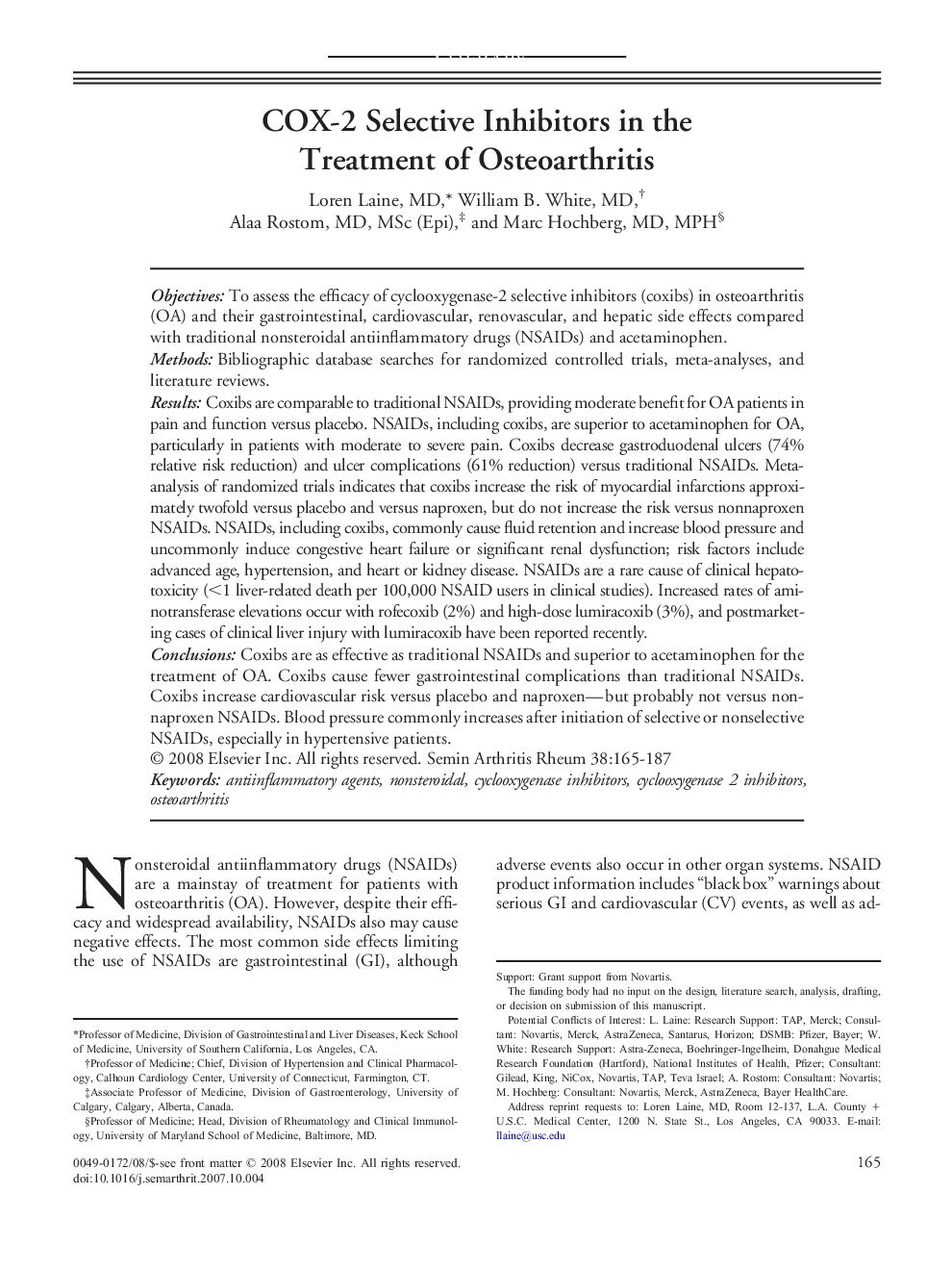 COX-2 Selective Inhibitors in the Treatment of Osteoarthritis 