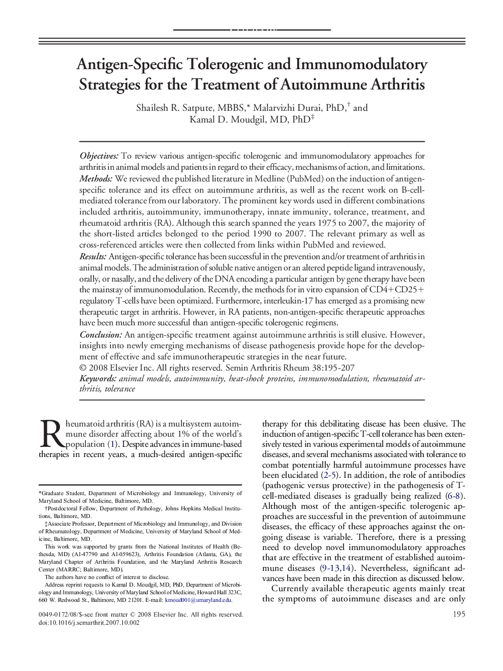 Antigen-Specific Tolerogenic and Immunomodulatory Strategies for the Treatment of Autoimmune Arthritis 