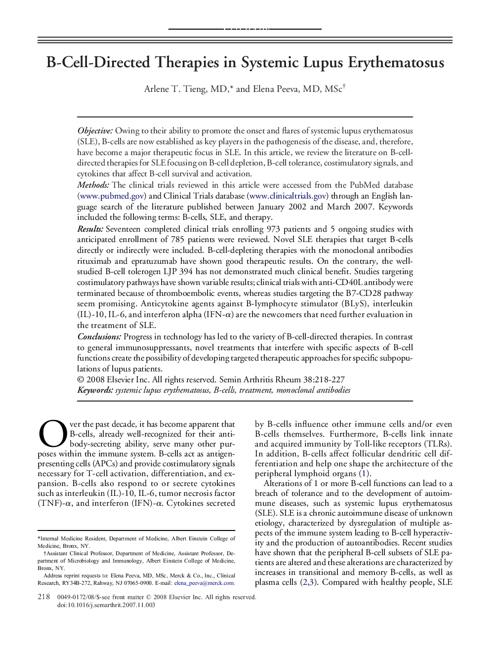 B-Cell-Directed Therapies in Systemic Lupus Erythematosus